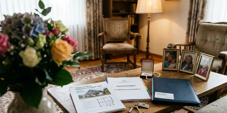 Wohnzimmer mit Erinnerungsstücken aus einem Erbfall