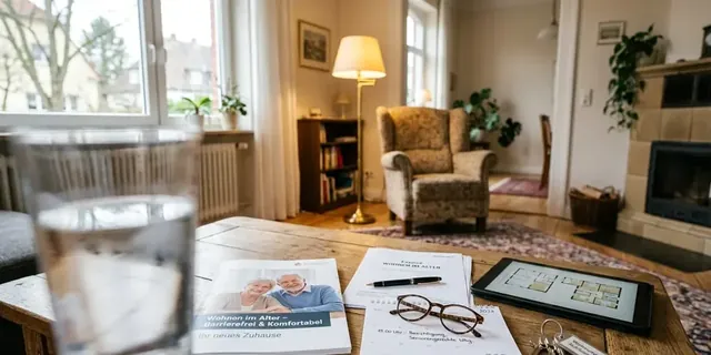 Wohnzimmer mit Sessel und Unterlagen - Verkauf bei veränderten Lebensumständen